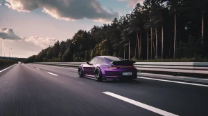 Ljubičasti auto vozi po autocesti